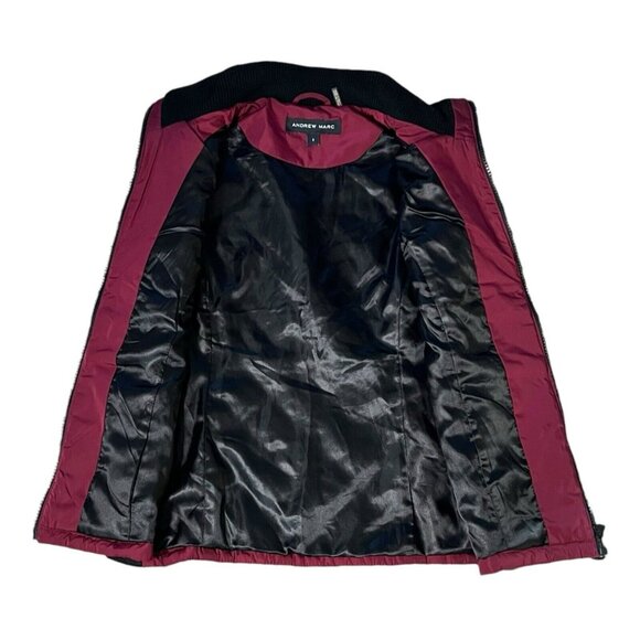Andrew Marc Womens Quilted Puffer Vest Burgundy Full Zip Stretch Knit Sides Sz S - Picture 2 of 5